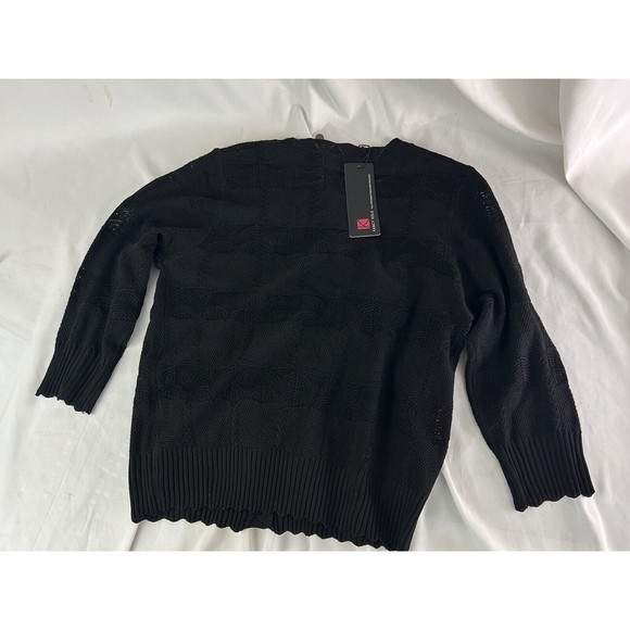 KANCY KOLE Womens LongSleeve Sweater Lightweight  Cable Knit Button Black M - Picture 6 of 7